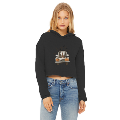 LETS GET SPOOKY Ladies Cropped Raw Edge Hoodie