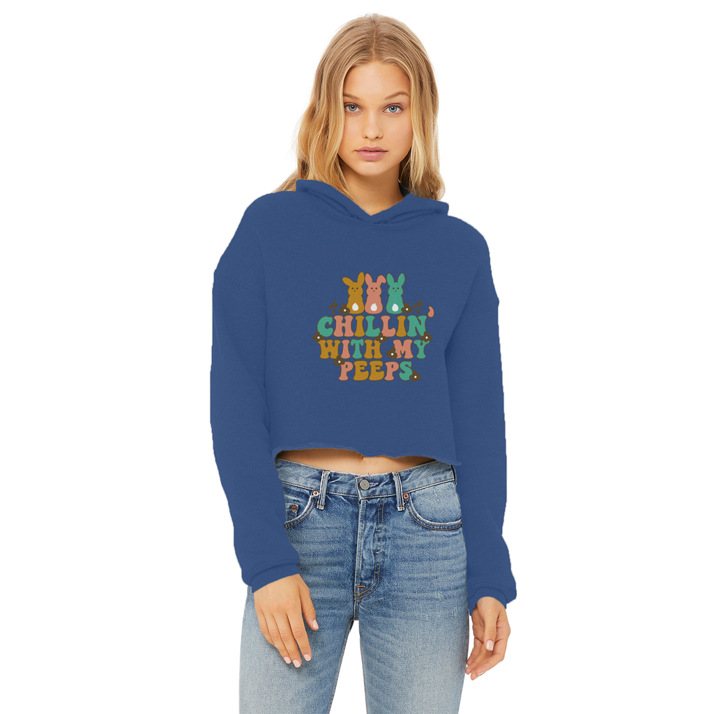 Chillin with my peeps Ladies Cropped Raw Edge Hoodie - DirectlyPersonalised