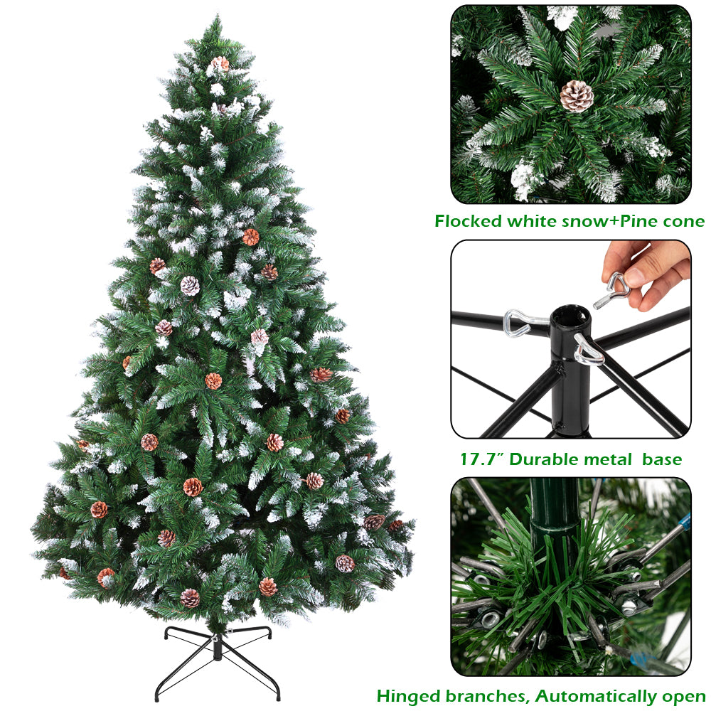 Christmas Tree 7FT 1350 Branch Flocking Spray White Tree Plus Pine Cone - DirectlyPersonalised