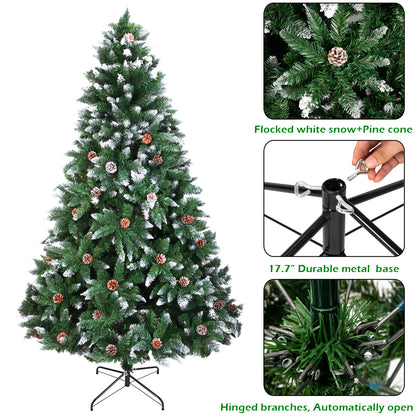 Christmas Tree 7FT 1350 Branch Flocking Spray White Tree Plus Pine Cone - DirectlyPersonalised