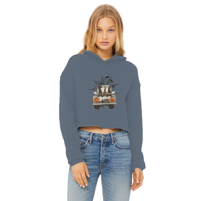 LETS GET SPOOKY Ladies Cropped Raw Edge Hoodie