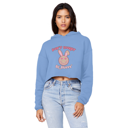 Don't worry be 'happy' Unisex Cropped Raw Edge Boyfriend Hoodie - DirectlyPersonalised