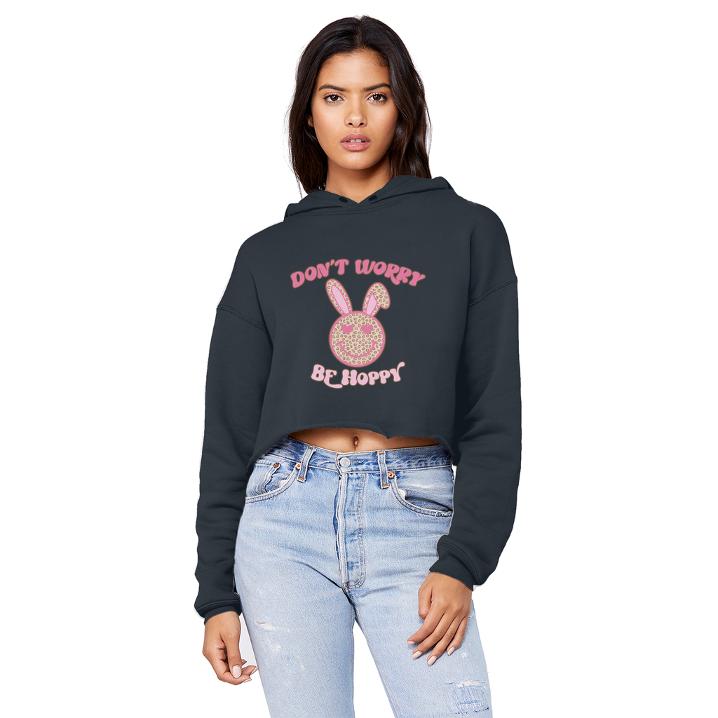 Don't worry be 'happy' Unisex Cropped Raw Edge Boyfriend Hoodie - DirectlyPersonalised