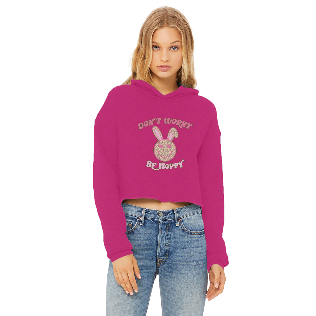 Don't worry be 'happy' Ladies Cropped Raw Edge Hoodie - DirectlyPersonalised