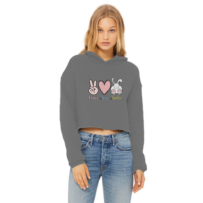 PEACE LOVE EASTER Ladies Cropped Raw Edge Hoodie - DirectlyPersonalised