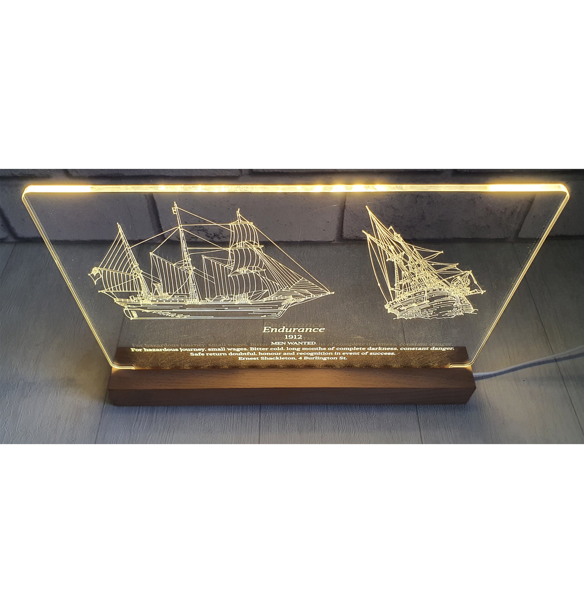 The Endurance Ship Engraved LED Lamp Stand - As Seen on BBC - Shackleton's Ship - DirectlyPersonalised