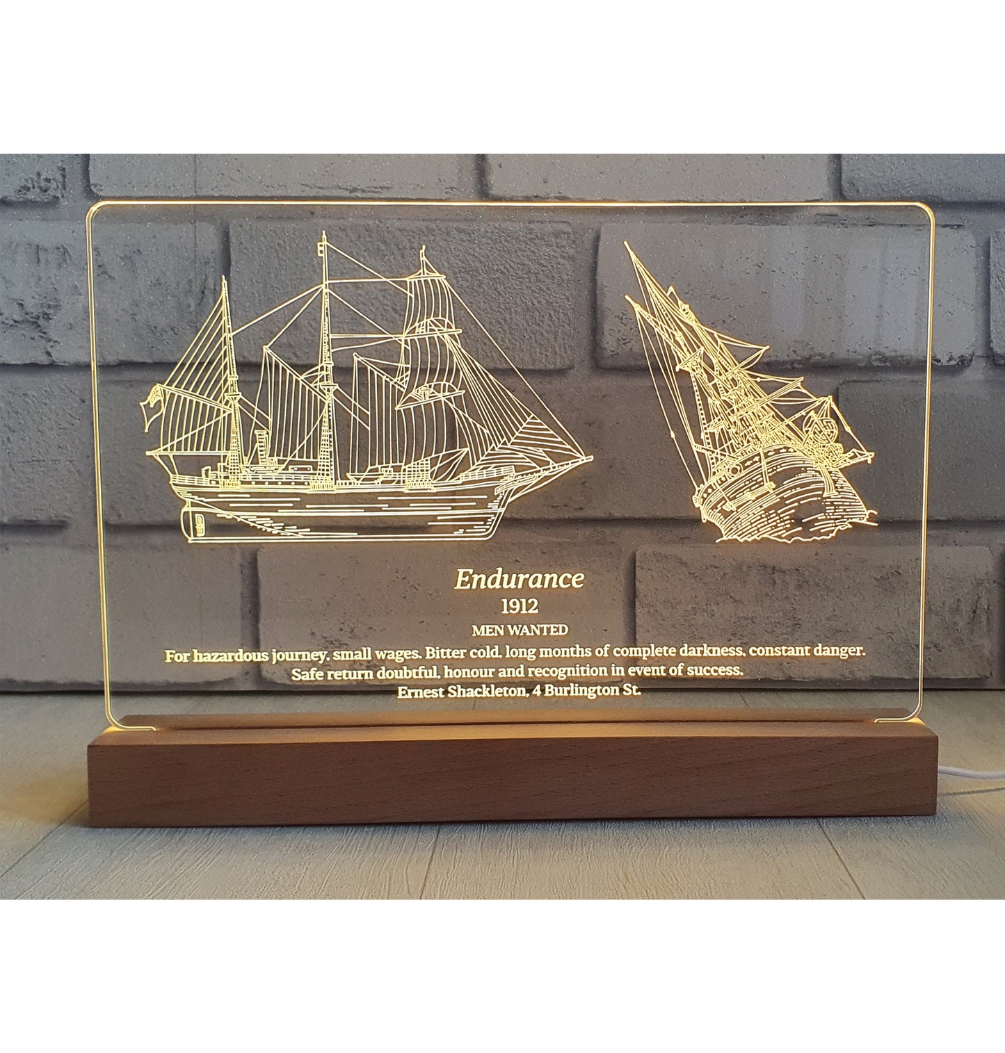 The Endurance Ship Engraved LED Lamp Stand - As Seen on BBC - Shackleton's Ship - DirectlyPersonalised