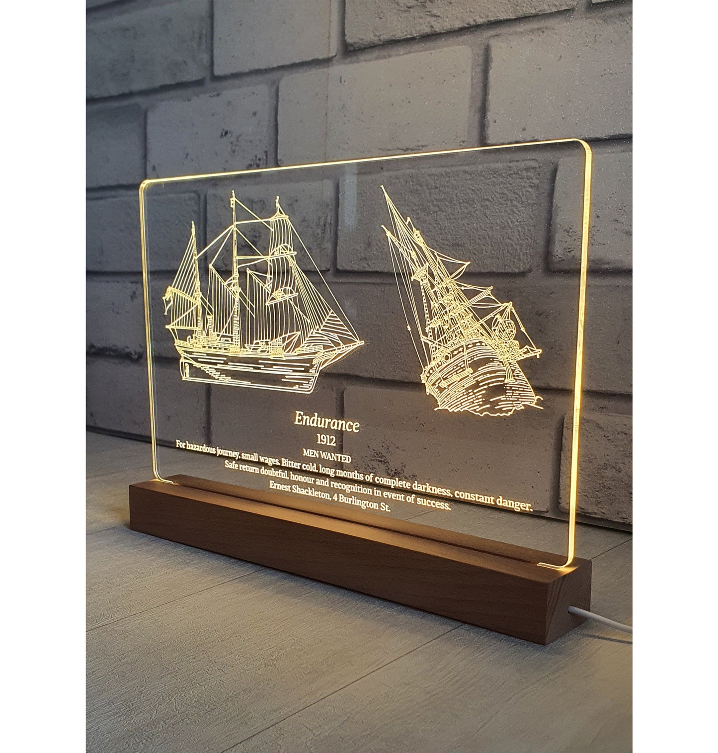 The Endurance Ship Engraved LED Lamp Stand - As Seen on BBC - Shackleton's Ship - DirectlyPersonalised