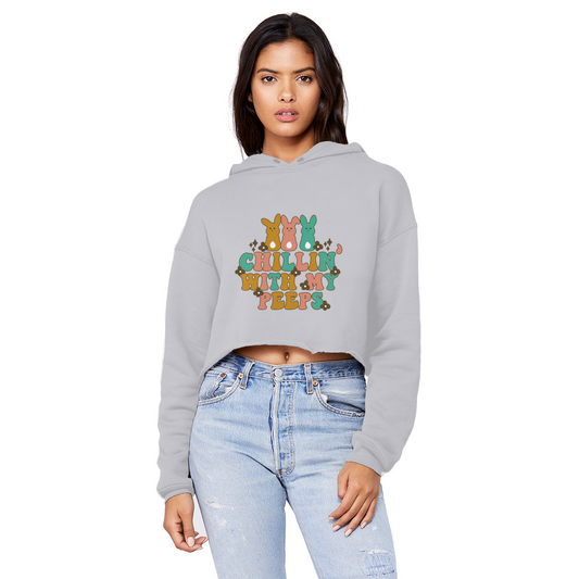 Chillin with my peeps Unisex Cropped Raw Edge Boyfriend Hoodie - DirectlyPersonalised