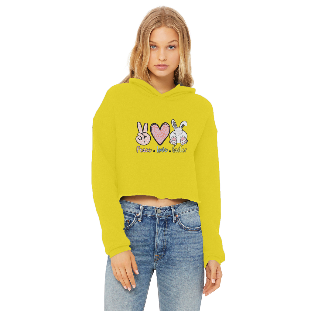 PEACE LOVE EASTER Ladies Cropped Raw Edge Hoodie - DirectlyPersonalised