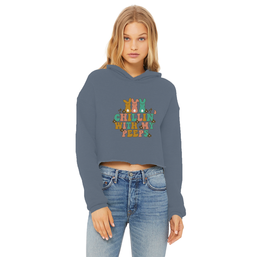 Chillin with my peeps Ladies Cropped Raw Edge Hoodie - DirectlyPersonalised