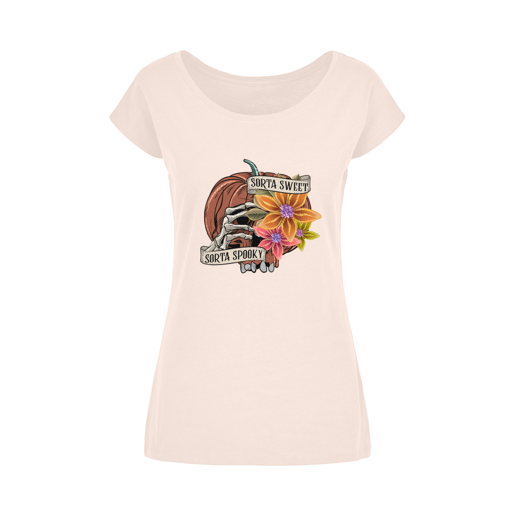 SORTA SWEET - SORTA SPOOKY Wide Neck Womens T-Shirt XS-5XL - DirectlyPersonalised