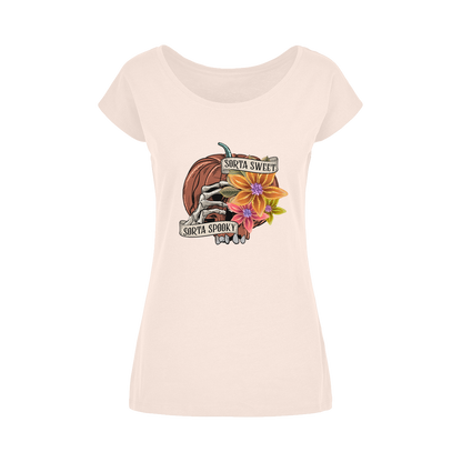SORTA SWEET - SORTA SPOOKY Wide Neck Womens T-Shirt XS-5XL - DirectlyPersonalised