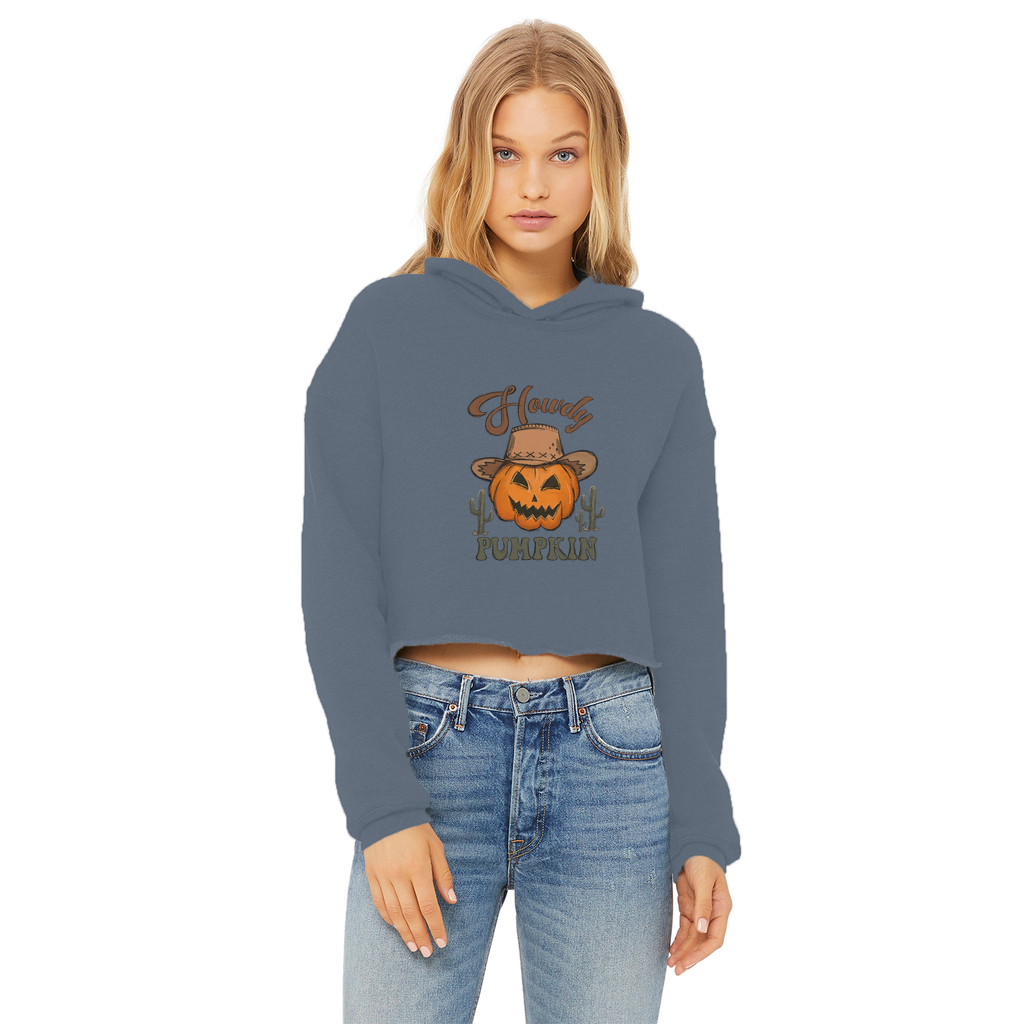 HOWDY PUMPKIN Ladies Cropped Raw Edge Hoodie - DirectlyPersonalised