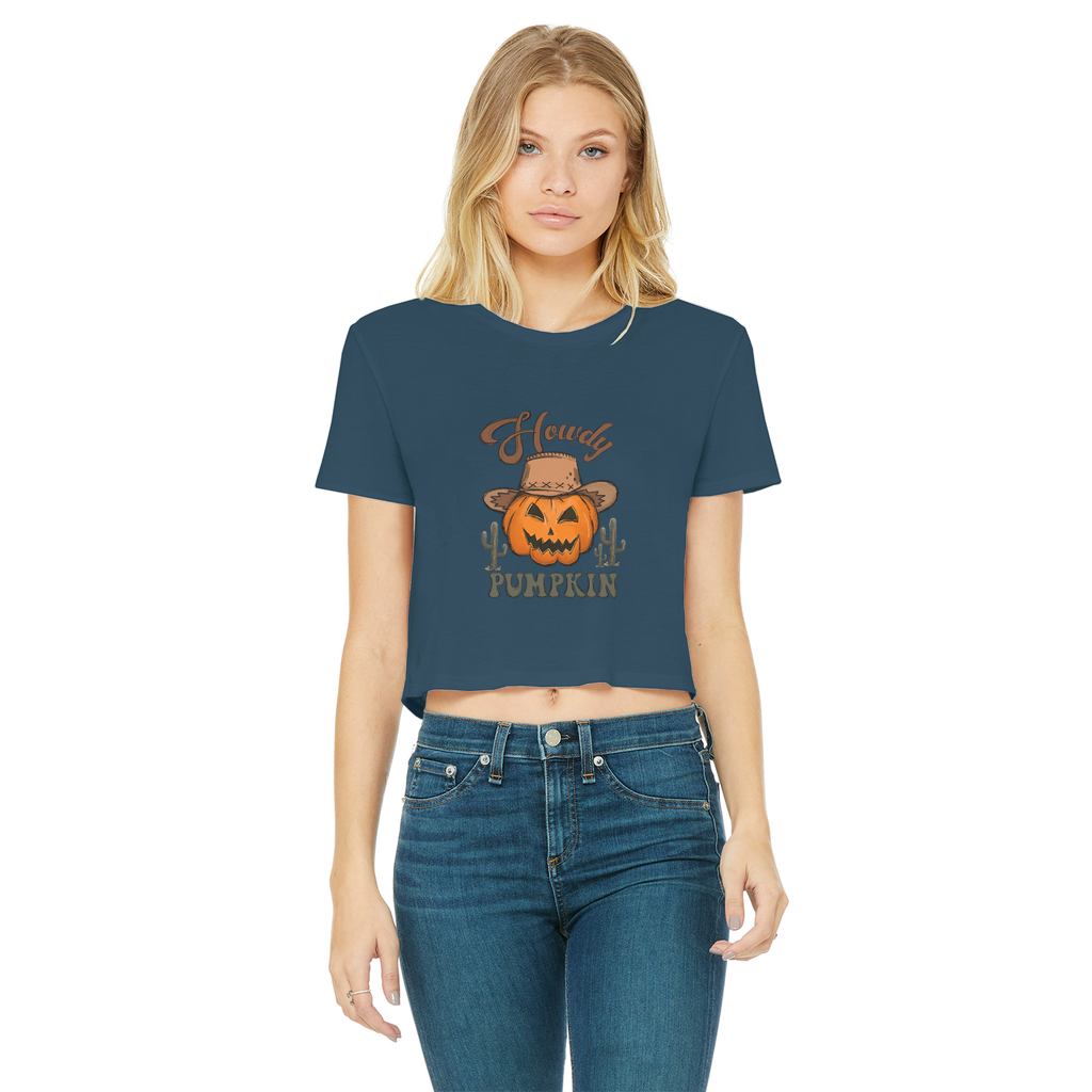 HOWDY PUMPKIN Classic Women's Cropped Raw Edge T-Shirt - DirectlyPersonalised