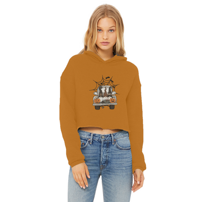 LETS GET SPOOKY Ladies Cropped Raw Edge Hoodie