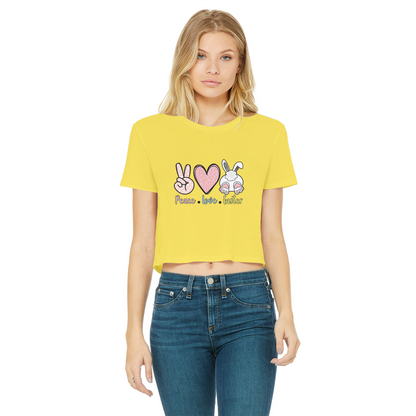 PEACE LOVE EASTER Classic Women's Cropped Raw Edge T-Shirt - DirectlyPersonalised
