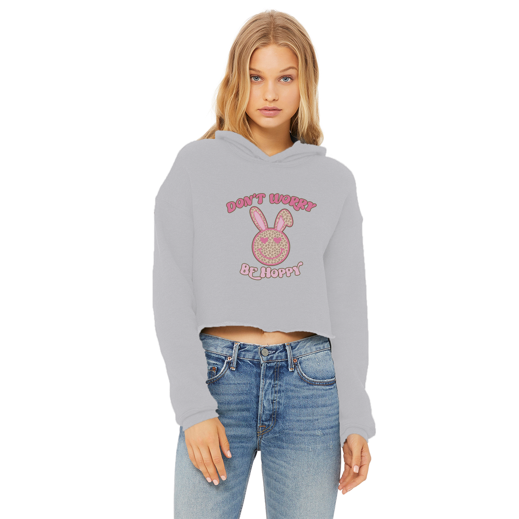 Don't worry be 'happy' Ladies Cropped Raw Edge Hoodie - DirectlyPersonalised