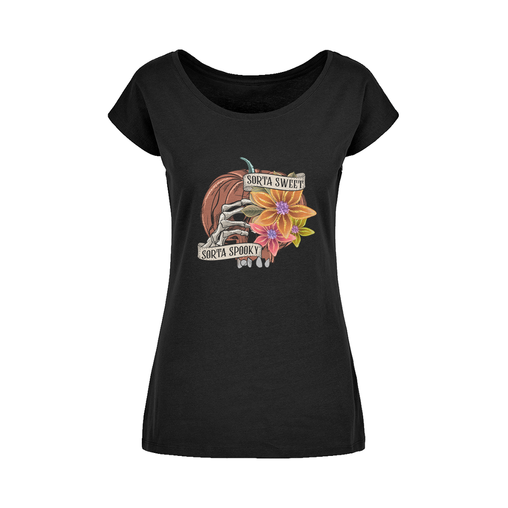 SORTA SWEET - SORTA SPOOKY Wide Neck Womens T-Shirt XS-5XL - DirectlyPersonalised