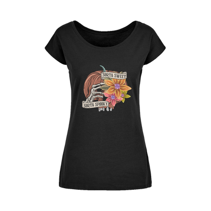 SORTA SWEET - SORTA SPOOKY Wide Neck Womens T-Shirt XS-5XL - DirectlyPersonalised