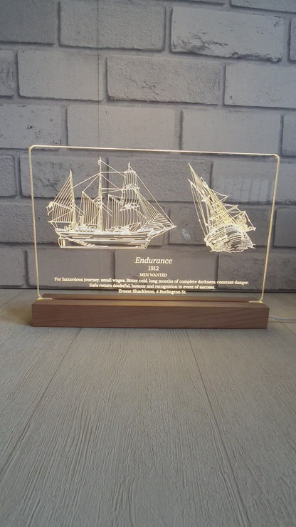 The Endurance Ship Engraved LED Lamp Stand - As Seen on BBC - Shackleton's Ship