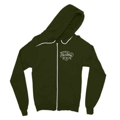 Merry Christmas White Classic Adult Zip Hoodie