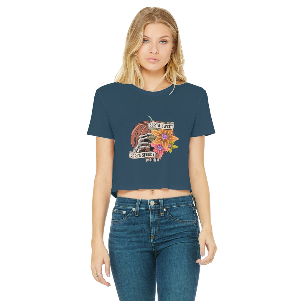 SORTA SWEET - SORTA SPOOKY Classic Women's Cropped Raw Edge T-Shirt - DirectlyPersonalised