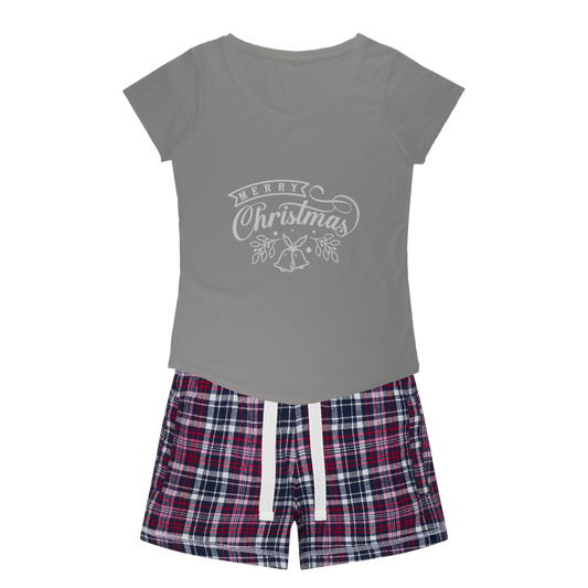 Merry Christmas White Women's Sleepy Tee and Flannel Short