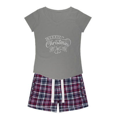 Merry Christmas White Women's Sleepy Tee and Flannel Short