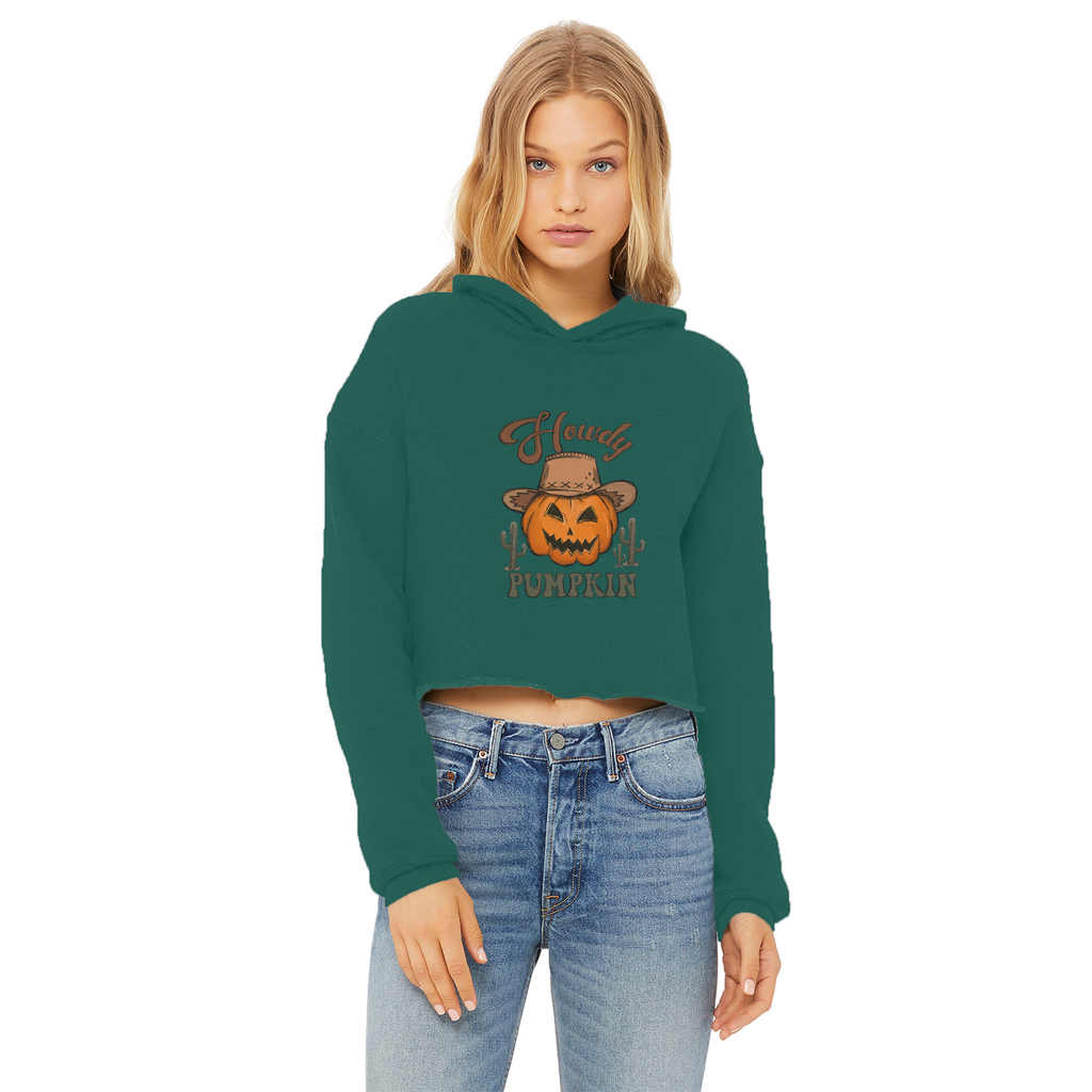 HOWDY PUMPKIN Ladies Cropped Raw Edge Hoodie - DirectlyPersonalised