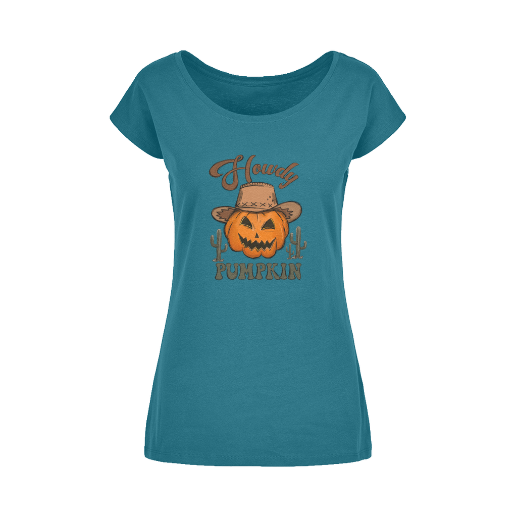 HOWDY PUMPKIN Wide Neck Womens T-Shirt XS-5XL - DirectlyPersonalised