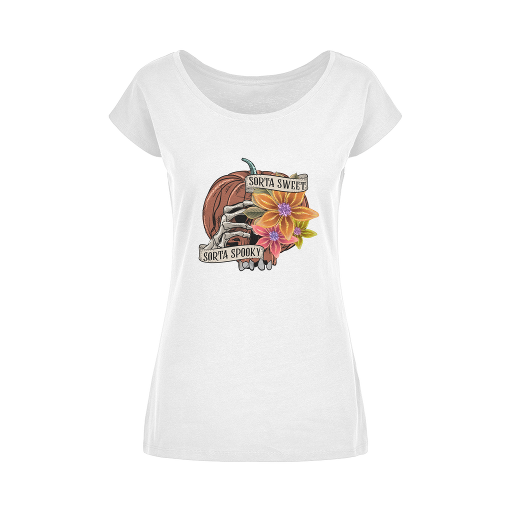 SORTA SWEET - SORTA SPOOKY Wide Neck Womens T-Shirt XS-5XL - DirectlyPersonalised