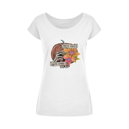 SORTA SWEET - SORTA SPOOKY Wide Neck Womens T-Shirt XS-5XL - DirectlyPersonalised