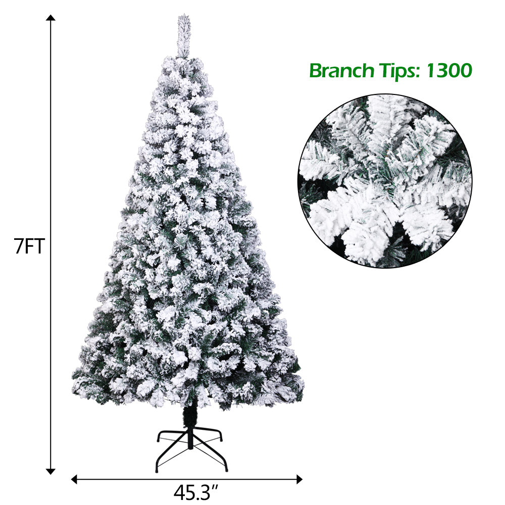 7ft PVC Flocking Christmas Tree 1300 Branches Spread Out Natural Tree - DirectlyPersonalised