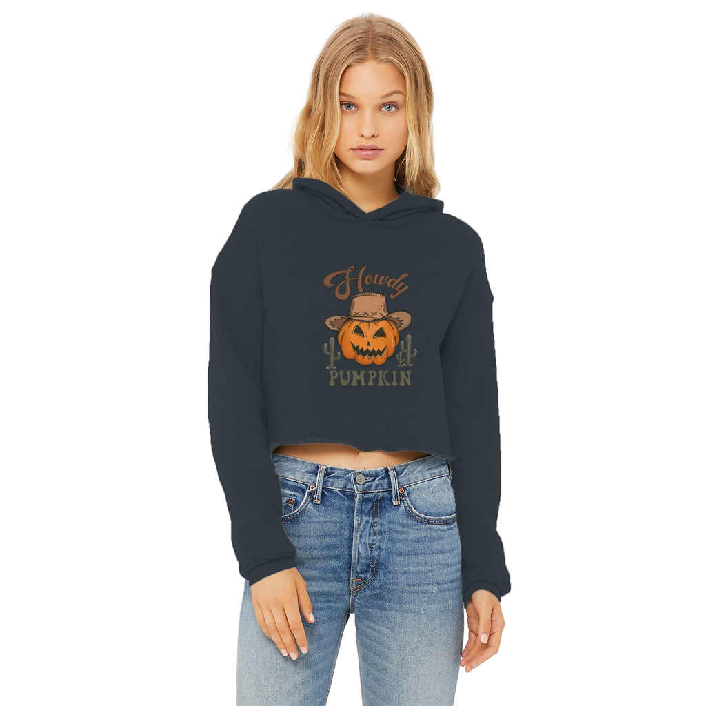 HOWDY PUMPKIN Ladies Cropped Raw Edge Hoodie - DirectlyPersonalised
