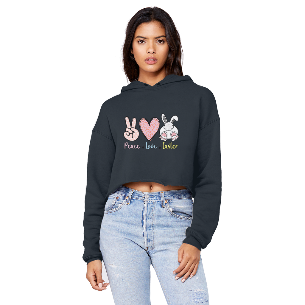 PEACE LOVE EASTER Unisex Cropped Raw Edge Boyfriend Hoodie - DirectlyPersonalised