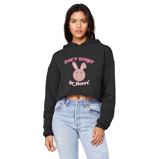 Don't worry be 'happy' Unisex Cropped Raw Edge Boyfriend Hoodie - DirectlyPersonalised