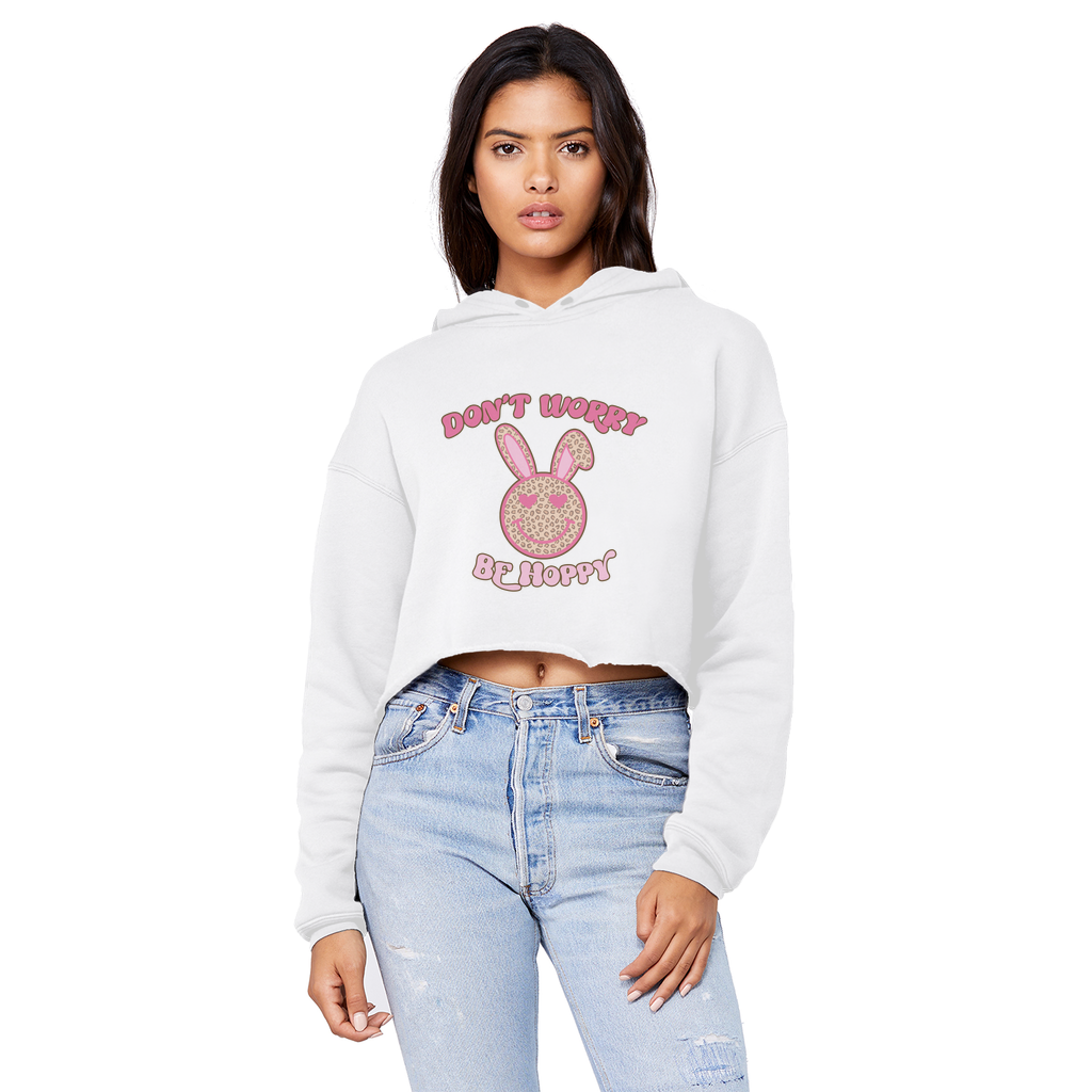 Don't worry be 'happy' Unisex Cropped Raw Edge Boyfriend Hoodie - DirectlyPersonalised