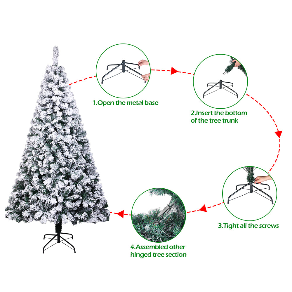7ft PVC Flocking Christmas Tree 1300 Branches Spread Out Natural Tree - DirectlyPersonalised