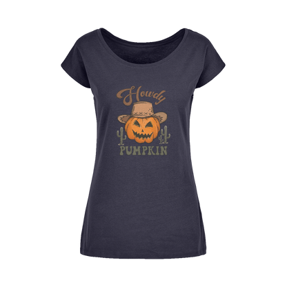 HOWDY PUMPKIN Wide Neck Womens T-Shirt XS-5XL - DirectlyPersonalised