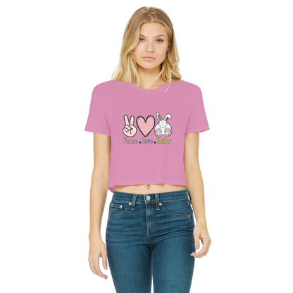 PEACE LOVE EASTER Classic Women's Cropped Raw Edge T-Shirt - DirectlyPersonalised