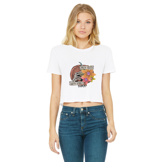 SORTA SWEET - SORTA SPOOKY Classic Women's Cropped Raw Edge T-Shirt - DirectlyPersonalised