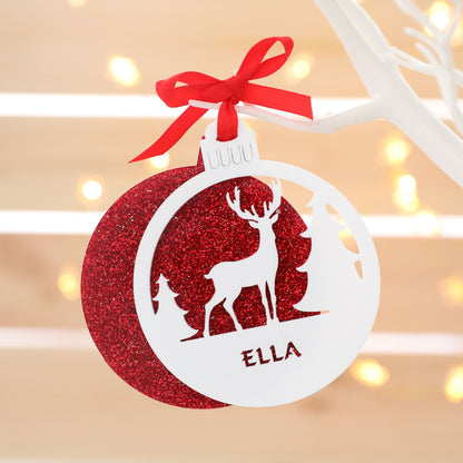 Personalised Custom White Rudolph Reindeer Christmas Tree Bauble Festive Decoration Ornament Decorations Personalise Name Xmas .o. - DirectlyPersonalised
