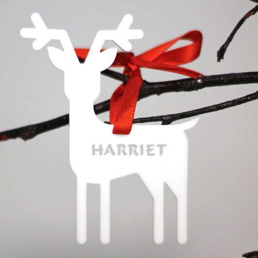 Personalised Custom White Rudolph Reindeer Christmas Tree Bauble Festive Decoration Ornament Decorations Best Personalise Name Xmas .r. - DirectlyPersonalised