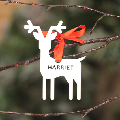 Personalised Custom White Rudolph Reindeer Christmas Tree Bauble Festive Decoration Ornament Decorations Best Personalise Name Xmas .r. - DirectlyPersonalised