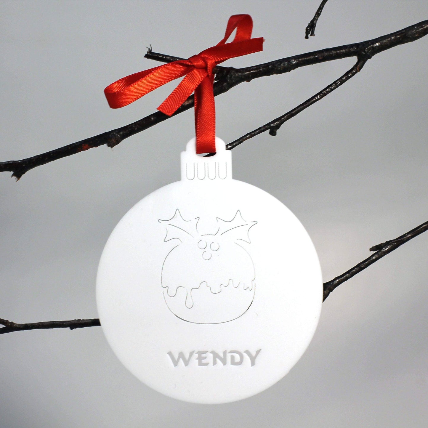 Personalised Custom White Christmas Pudding Christmas Tree Bauble Festive Decoration Ornament Decorations Best Personalise Name Xmas .o. - DirectlyPersonalised