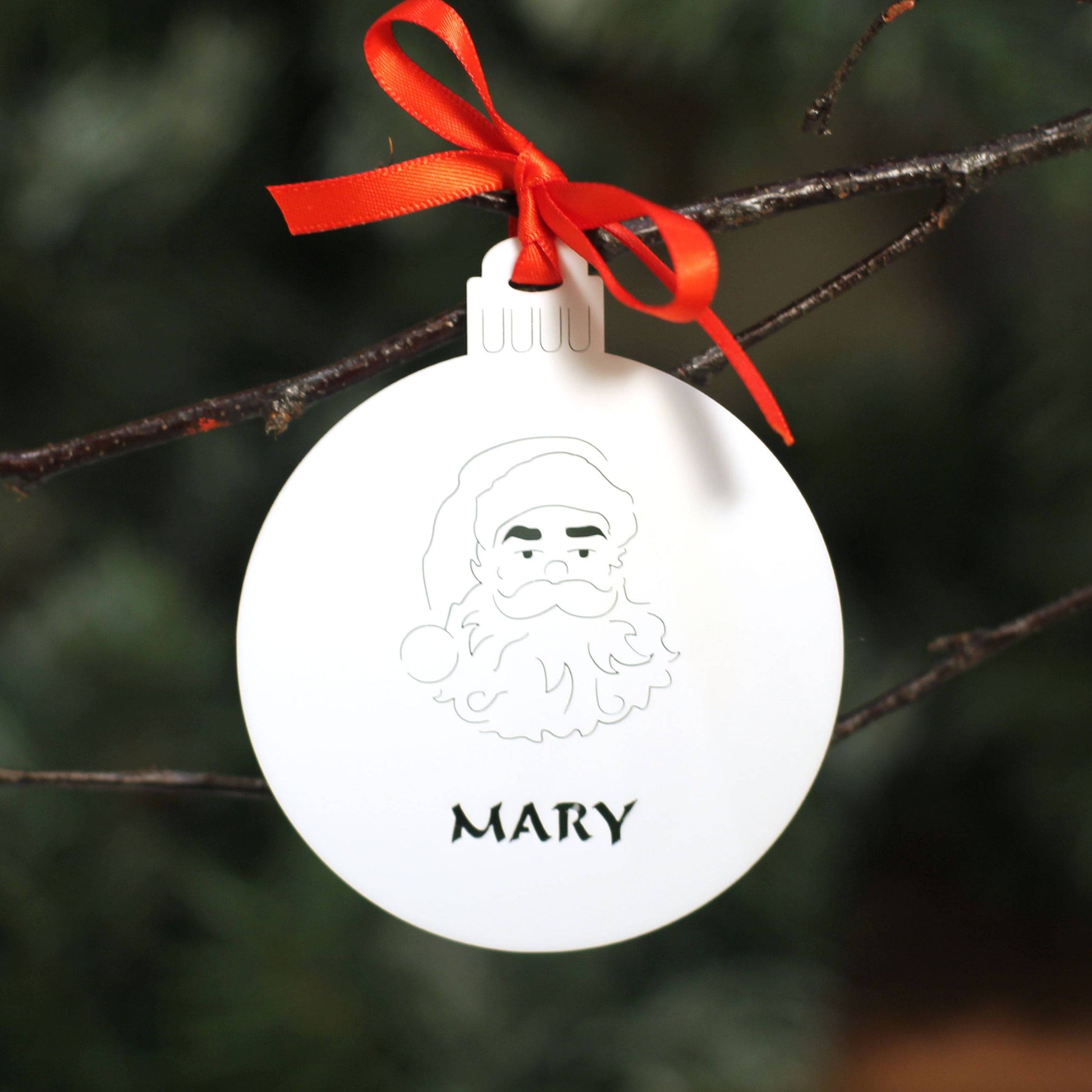 Personalised Custom White Santa Claus Father Christmas St Nicholas Christmas Tree Bauble Festive Decoration Ornament Personalise Name Xmas - DirectlyPersonalised