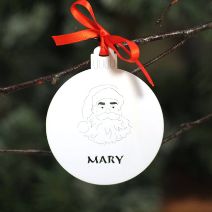 Personalised Custom White Santa Claus Father Christmas St Nicholas Christmas Tree Bauble Festive Decoration Ornament Personalise Name Xmas - DirectlyPersonalised