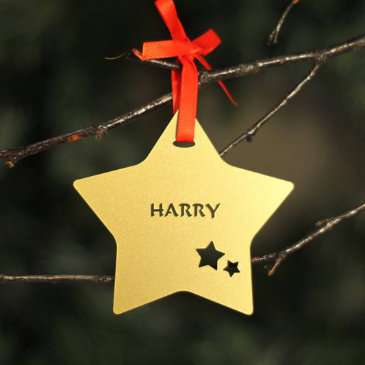 Personalised Custom Gold Christmas Tree Star Bauble Festive Decoration Ornament Decorations Best Balls Personalise Name Xmas .o. - DirectlyPersonalised