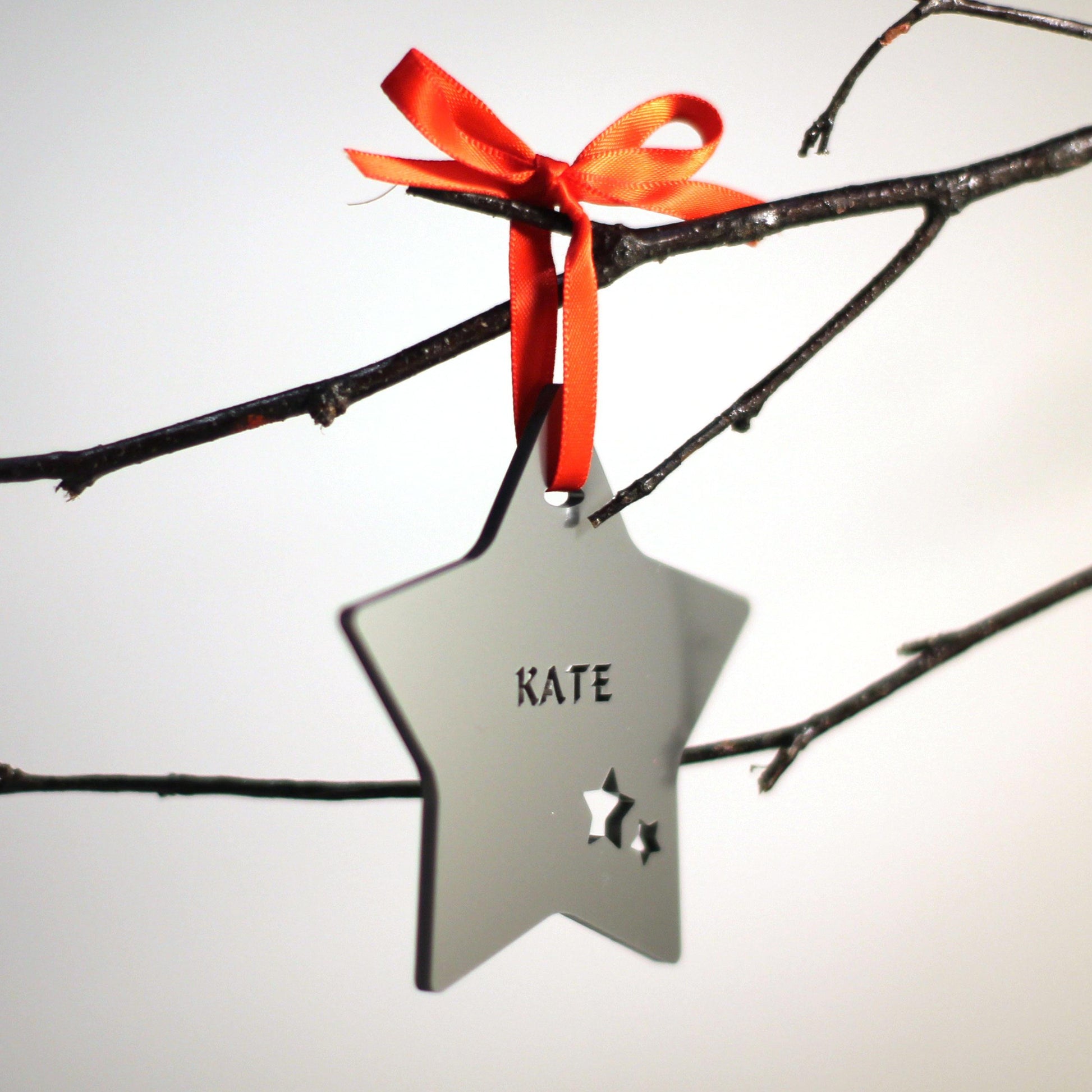 Personalised Custom Silver Christmas Tree Star Bauble Festive Decoration Ornament Decorations Best Balls Personalise Name Xmas .o. - DirectlyPersonalised